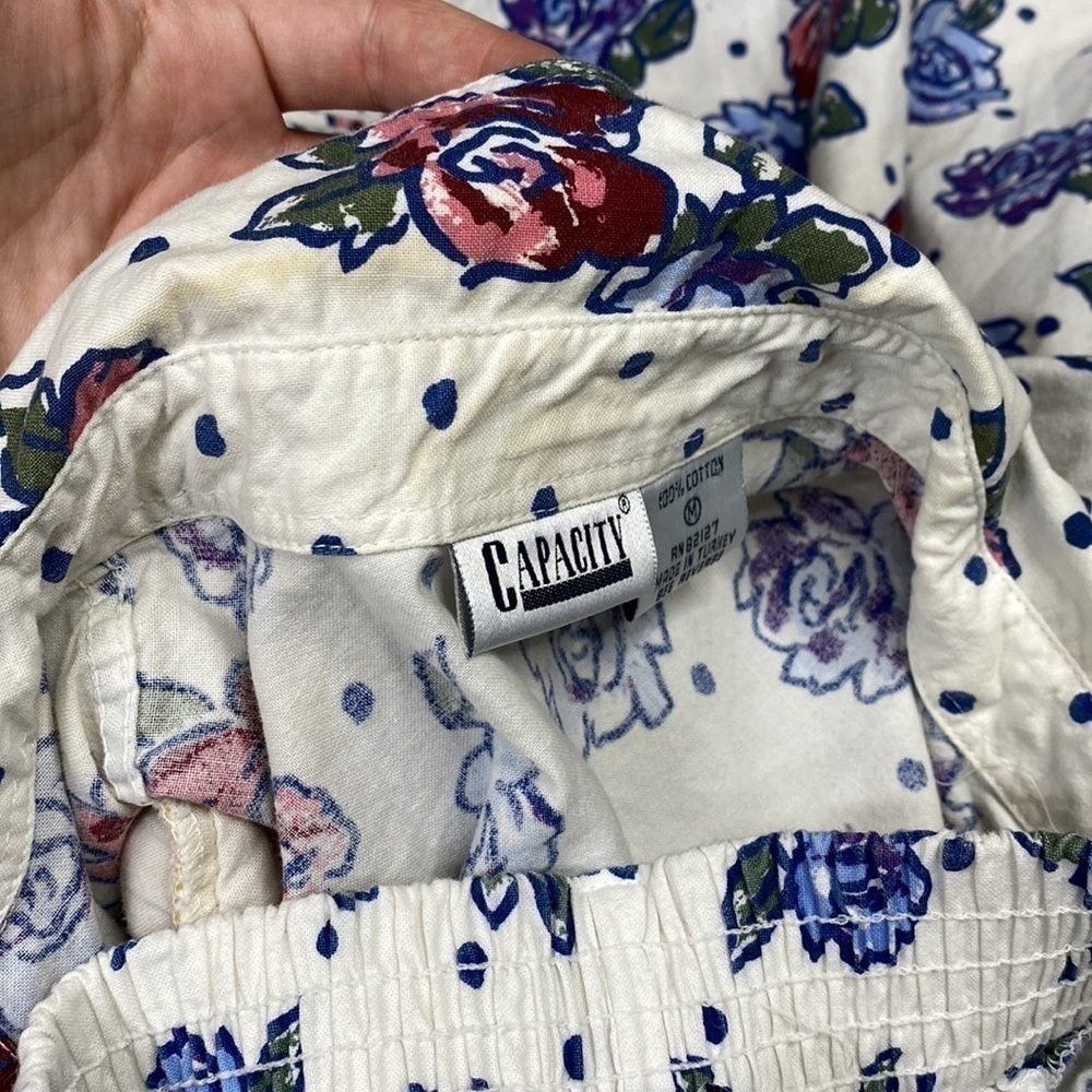 Vintage Capacity Blue White Floral Shirt Shorts Set Medium 90s - Picture 8 of 8